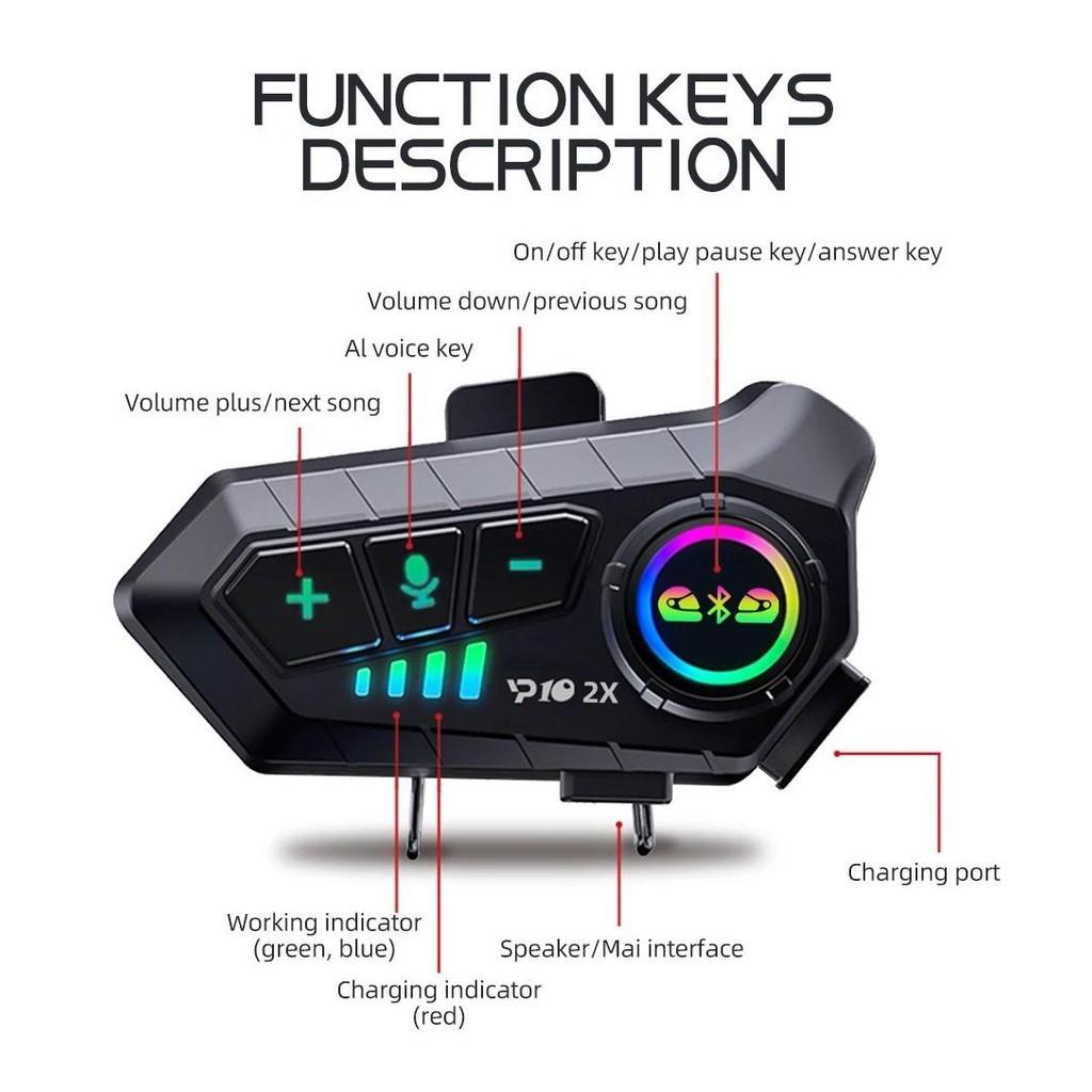 Motorcycle Helmet Headset Bluetooth 5.3 Intercom Headset Wireless Interphone Intercomunicador Waterproof Noise Reduction Voice Control Handsfree