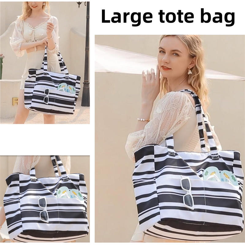 1PC Beach Tote Bag Lightweight Foldable Multi-Pocket Design With Zipper Bag Perfect For Pool Travel Gym And Outdoor Adventures Handbag