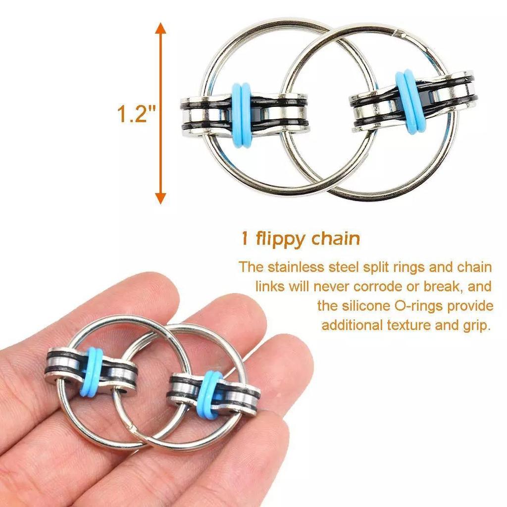2-10pcs Stress Relief Chain Bicycle Chain Anti-Stress Keychain Hand-Spun Finger Fidget Flip Anxiety Relief Toy