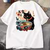 Kawaii Cat Anime Tshirt Ramen Japanese Funny Graphic Tee Kawaii Noodle Cat Tee Shirt Women Short Sleeve T-shirt Harajuku Clothes 2