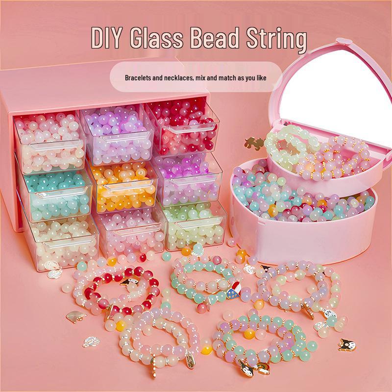 Handmade DIY Beading Kit for Kids: Educational Bracelet & Necklace Craft Set with Glass Beads