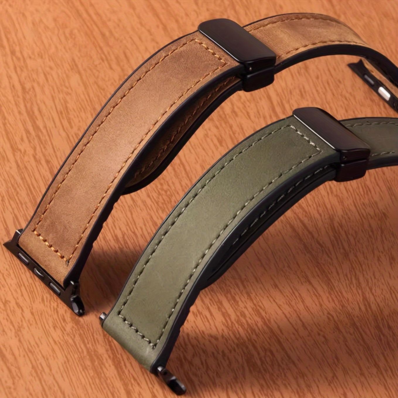

Розкішний шкіряний ремінець для годинника Apple Watch із коров’ячої шкіри з магнітною пряжкою, підходить для серії Ultra до SE – стильний і безпечний 42/44/45/49MM чорний