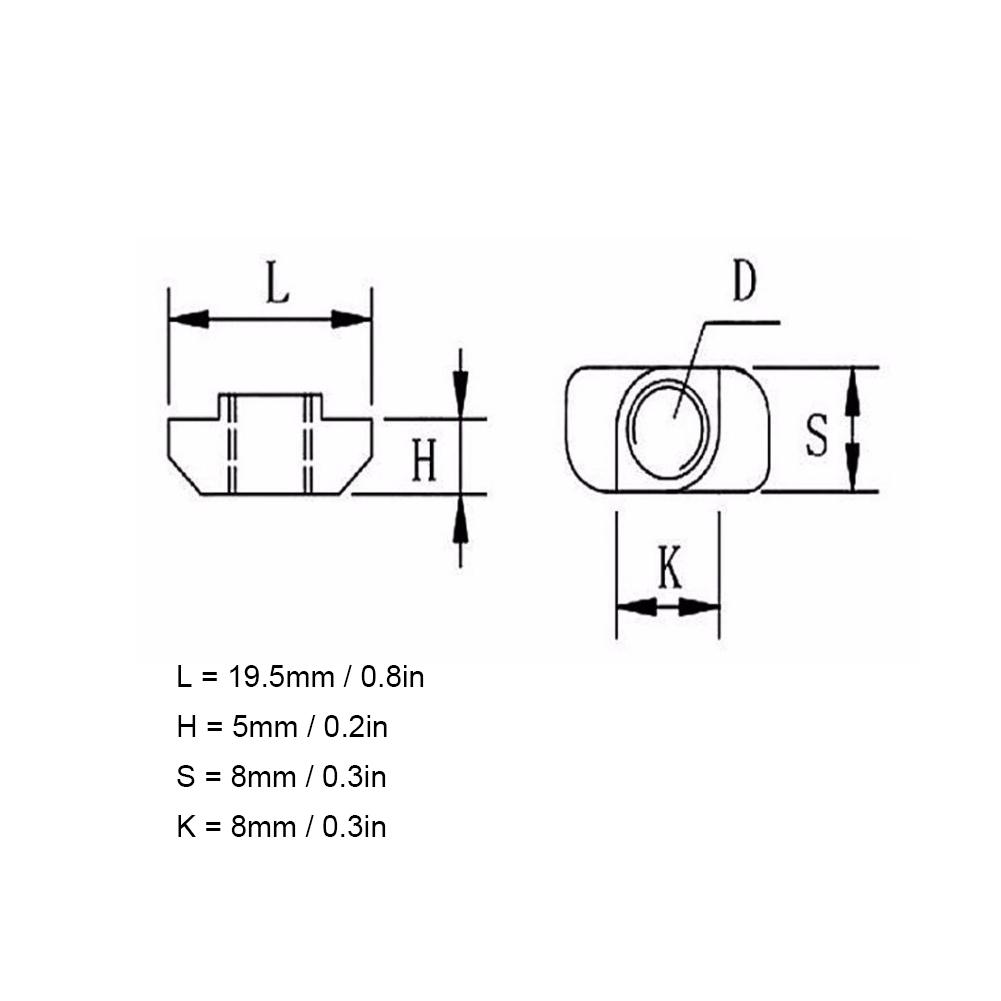 100Pcs T slot Nut Nickel Plating Carbon Steel Sliding Fasteners for Aluminium Profiles(M8 )