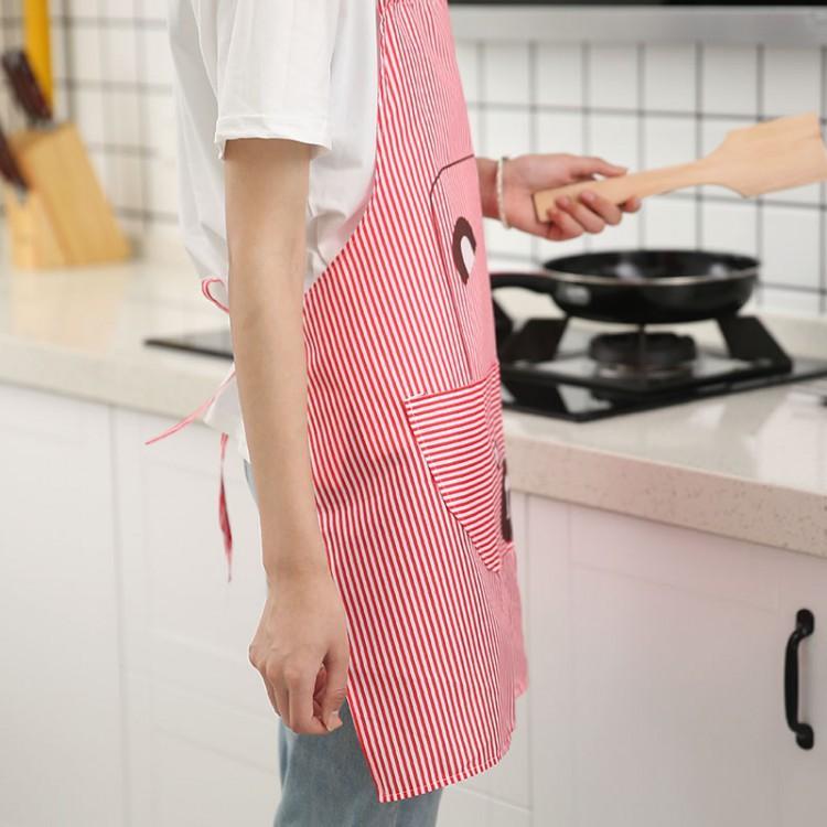 Grembiule da casa all'americana con bretelle e strisce, grembiule da cucina con stampa di cartone animato di orso, grembiule senza maniche