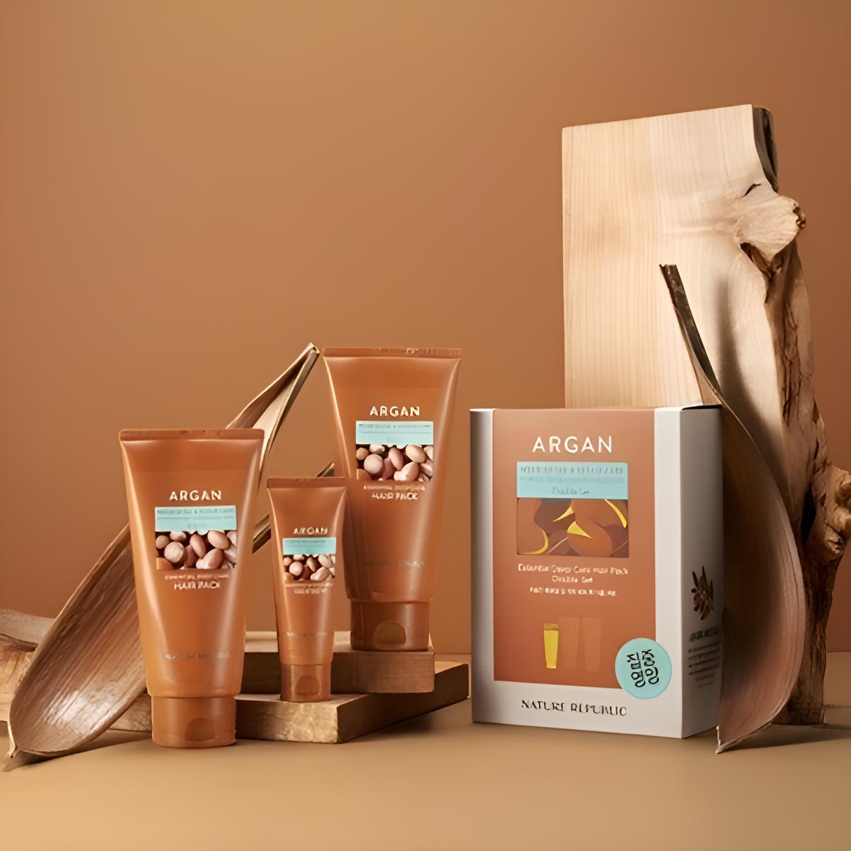 

[Nature Republic] Argan Essential Deep Care Hair Pack Double Set 670ml (Hair Pack 300ml + 300ml, Treatment 70ml) 1 Set