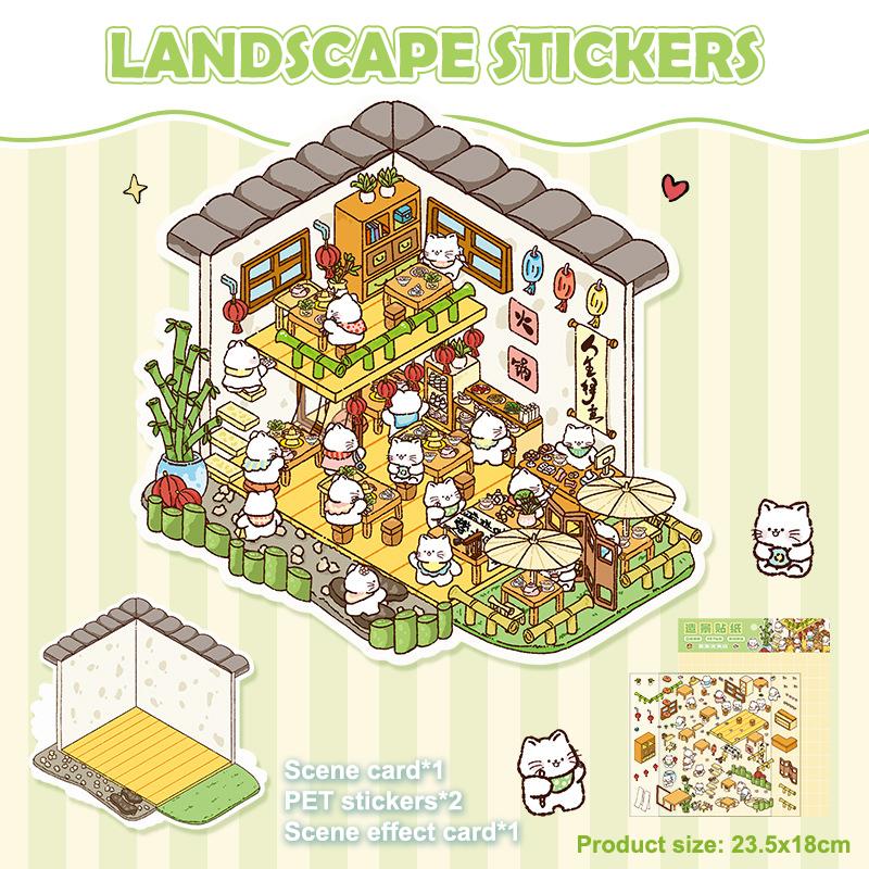 1Set Cartoon Cute Landscape Stickers Cabin Scene Diy Game Stickers Hand Account Decoration Stickers Creative Diy Stickers