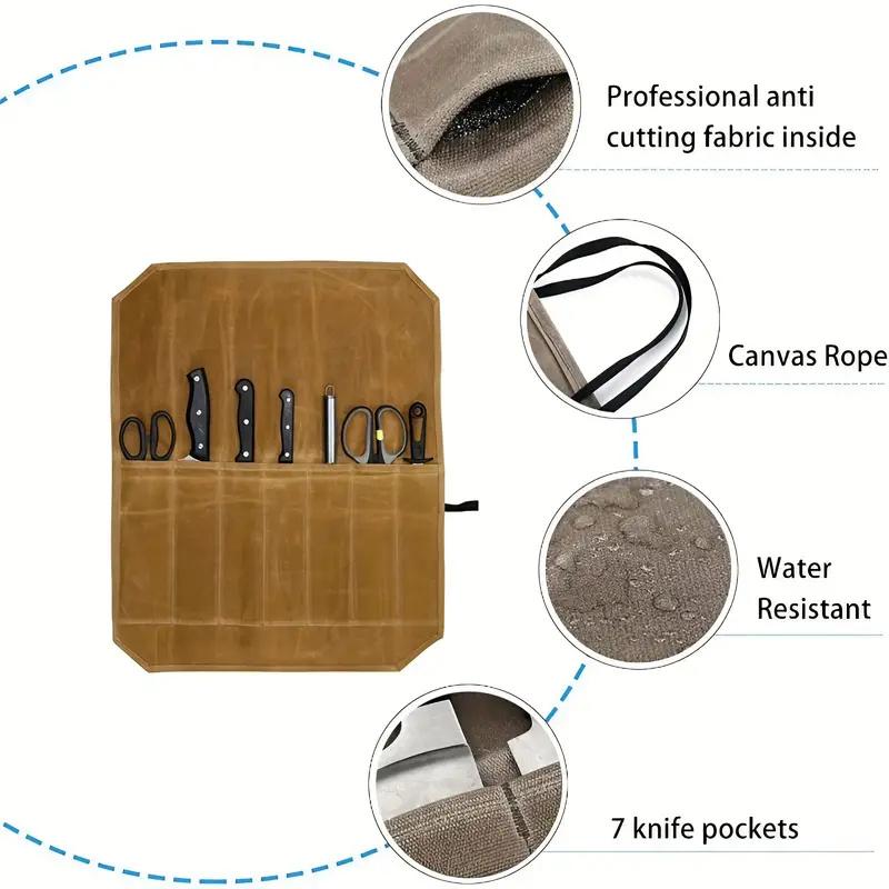 Portable Knife Bag Kitchen Knife Roll Bag Carry Case Canvas Cutlery Knives Holders Protectors Knife Carrying Storage Pockets Bag