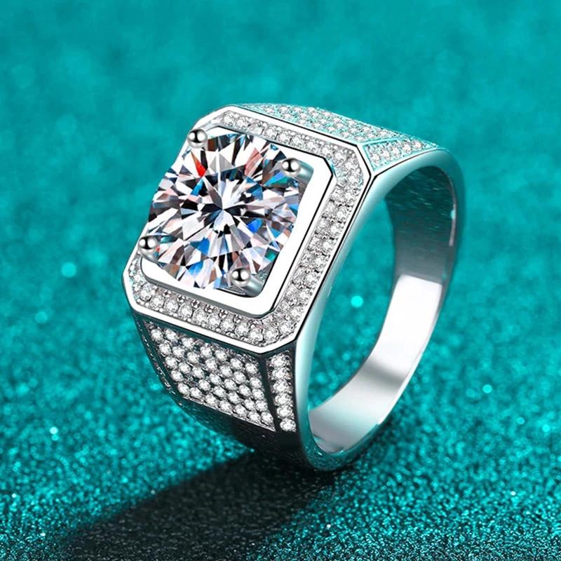D Color 10 Carat Moissanite Ring for Men S925 Sterling Silver Plated with White Gold Luxury Man Wedding Ring Fine Jewelry