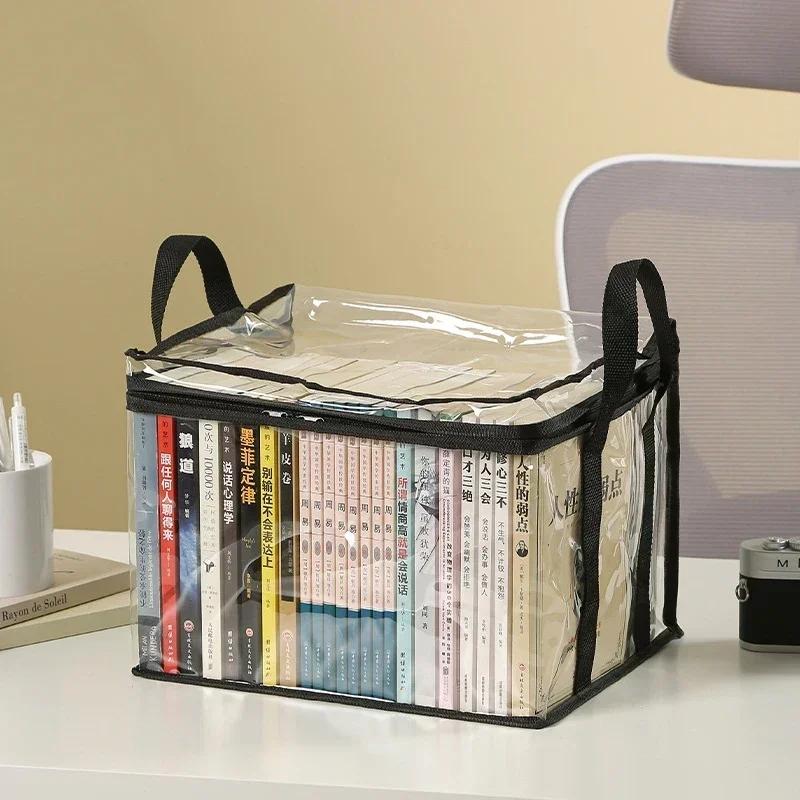 Transparent Waterproof Household Book Organizing Storage Box Foldable Book Box Student Dormitory Classroom Book Organizer