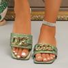 Nuevas Chanclas de Verano para Mujer Estilo Europeo y Americano Hebilla Metálica Punta Cuadrada Moda Casual Banda Única