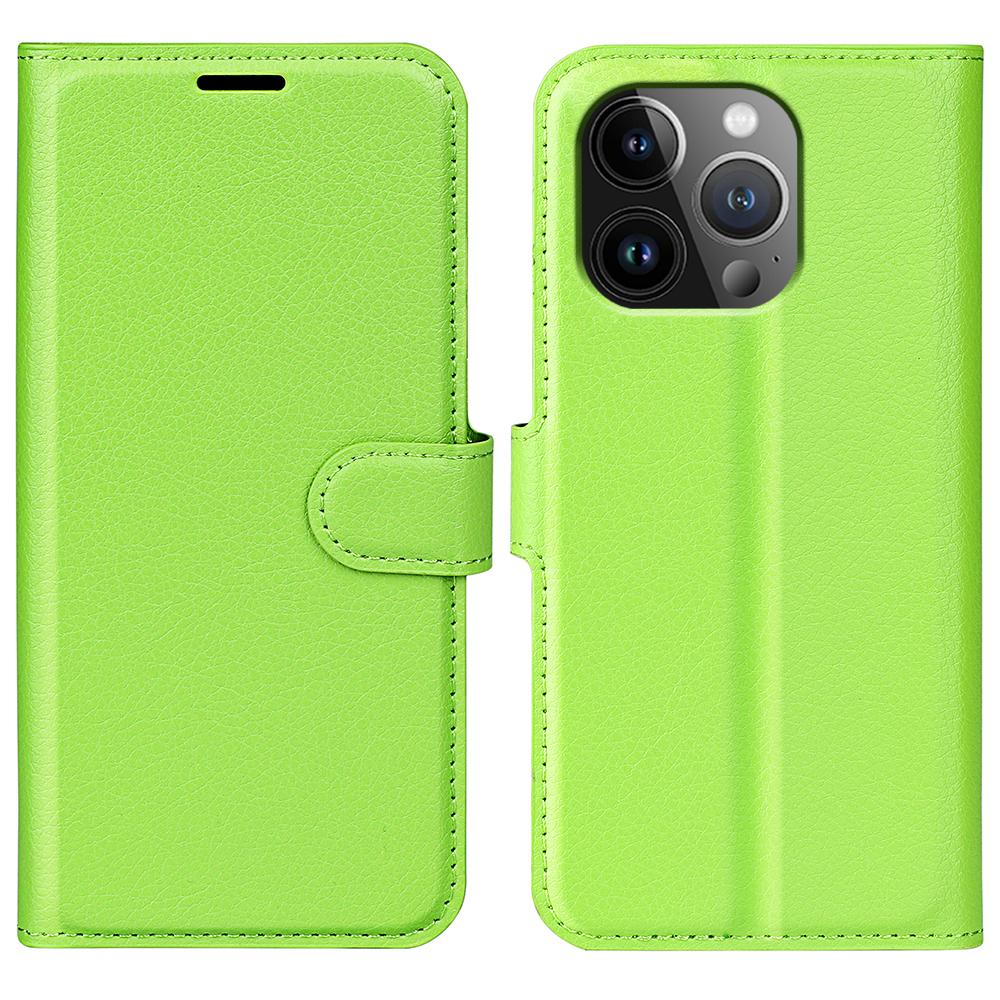 For iPhone 15 Pro Max Wallet Case Litchi Texture Shockproof Leather Flip Stand Phone Cover