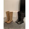 Korean Old Belt Buckle Medium Tube Knight Boots Thick Sole Niche Pile Boots Martin Boots