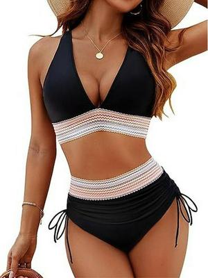 Bikini Sexy cu Talie Înaltă: Costum de baie pentru femei cu gât halter și control al abdomenului