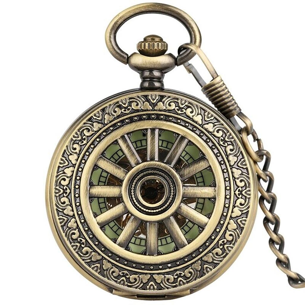 1 PC Vintage Mechanical Skeleton Roman Numeral Double Half Hunter Pocket Watch with 30cm Chain Watch Accessories