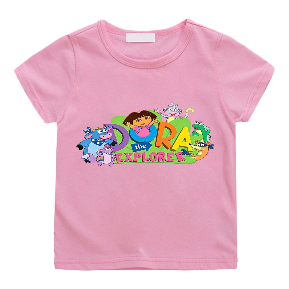 T-shirt per Bambini 100% Cotone con Stampa Cartone Animato Dora, 2-12 Anni, Ragazzi e Ragazze, Moda, Manica Corta, Casual, Estivi, T-shirt Anime, T-shirt Grafica, T-shirt Divertente