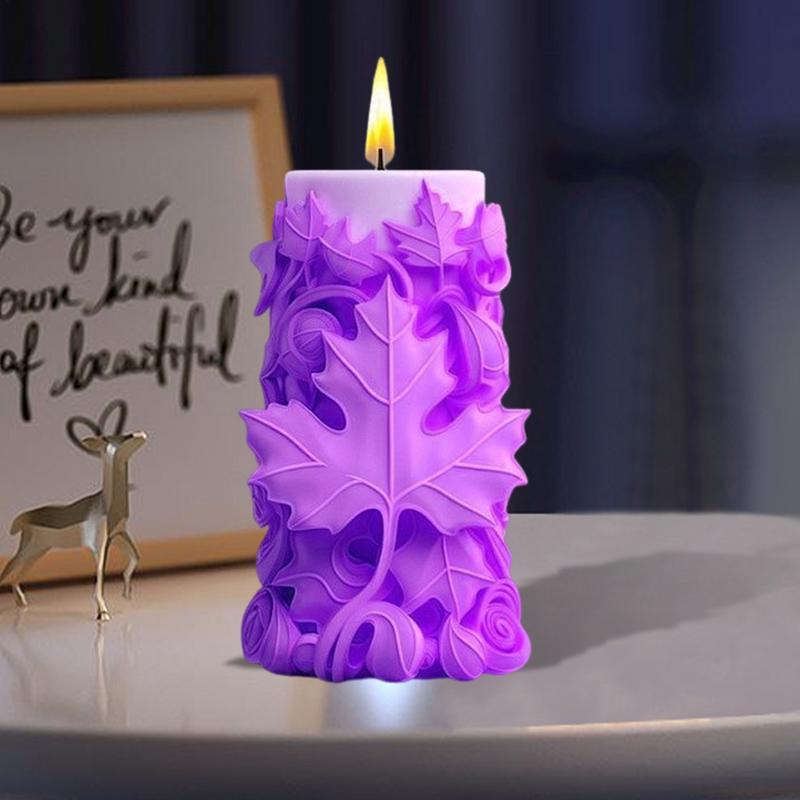 3D Reliéf podzimních listů válcová svíčka silikonová forma ručně vyrobená javorový list sloup pryskyřičná forma Javorový list cement sádra formy