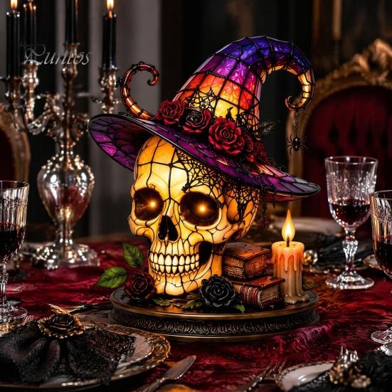 Whimsical Home Accents Gothic Witch Hat Night Light, Warm Glow Acrylic Halloween Decorative Lamp, Vintage Creative Props Spooky Decor for Mantel Shelf