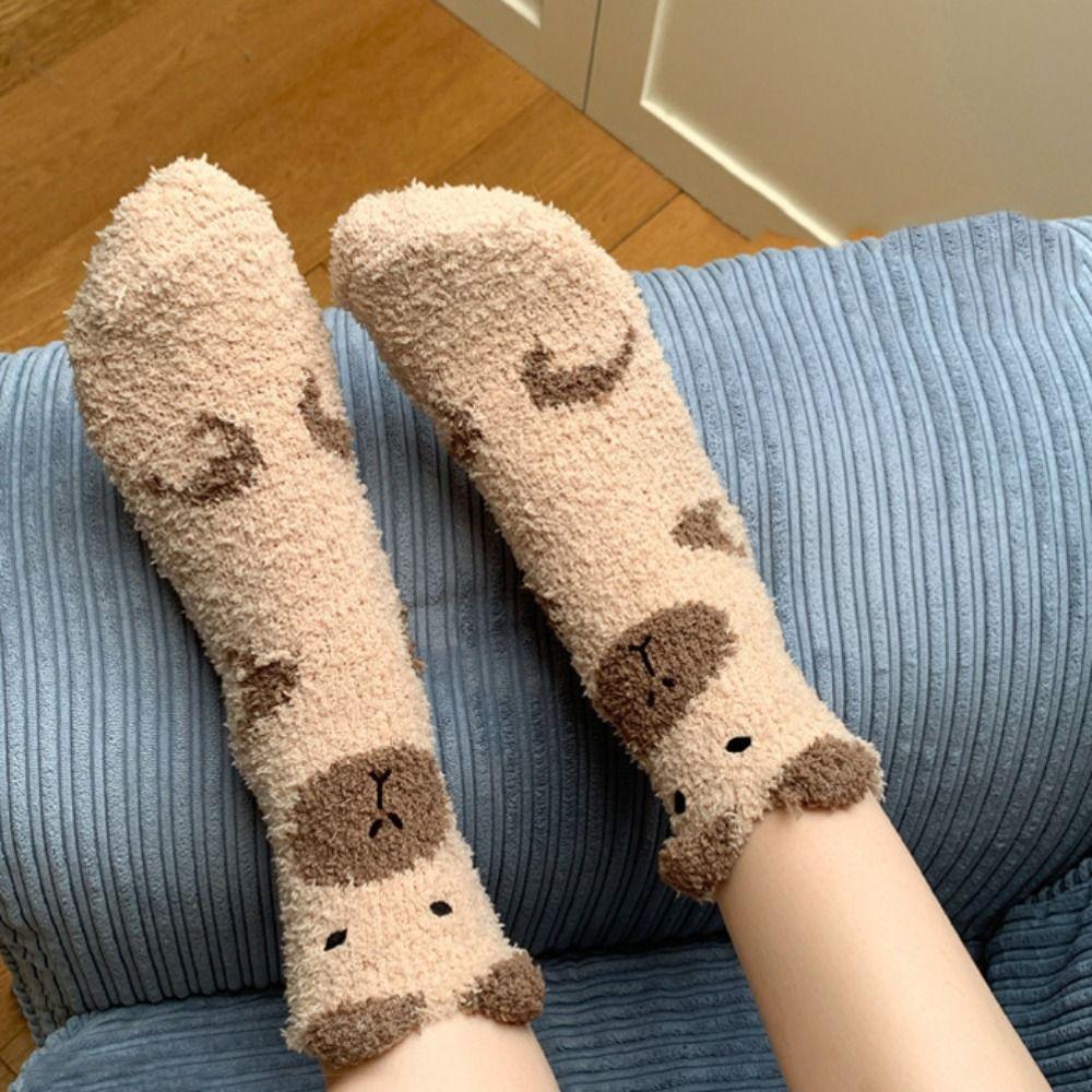 5Pairs Thicken Capybara Fleece Socks Plush Winter Floor Socks Fashion Sleeping Socks Women  Women