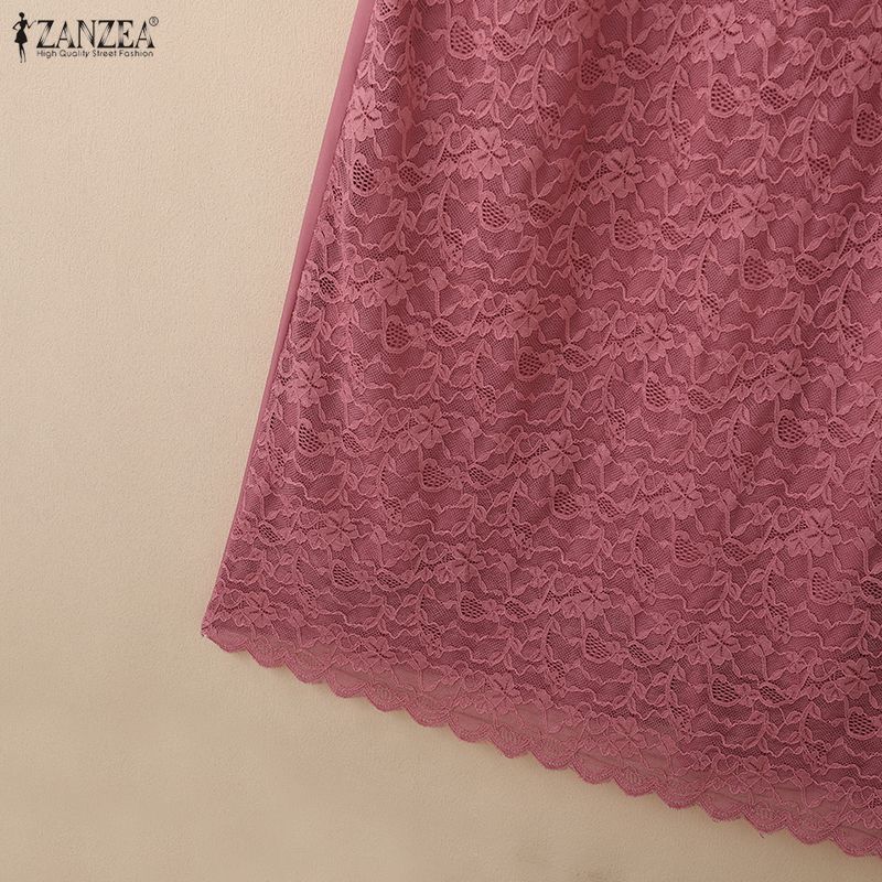 ZANZEA Women Square Collar 3/4 Sleeve Casual Lace Patchwork Elegant Dress