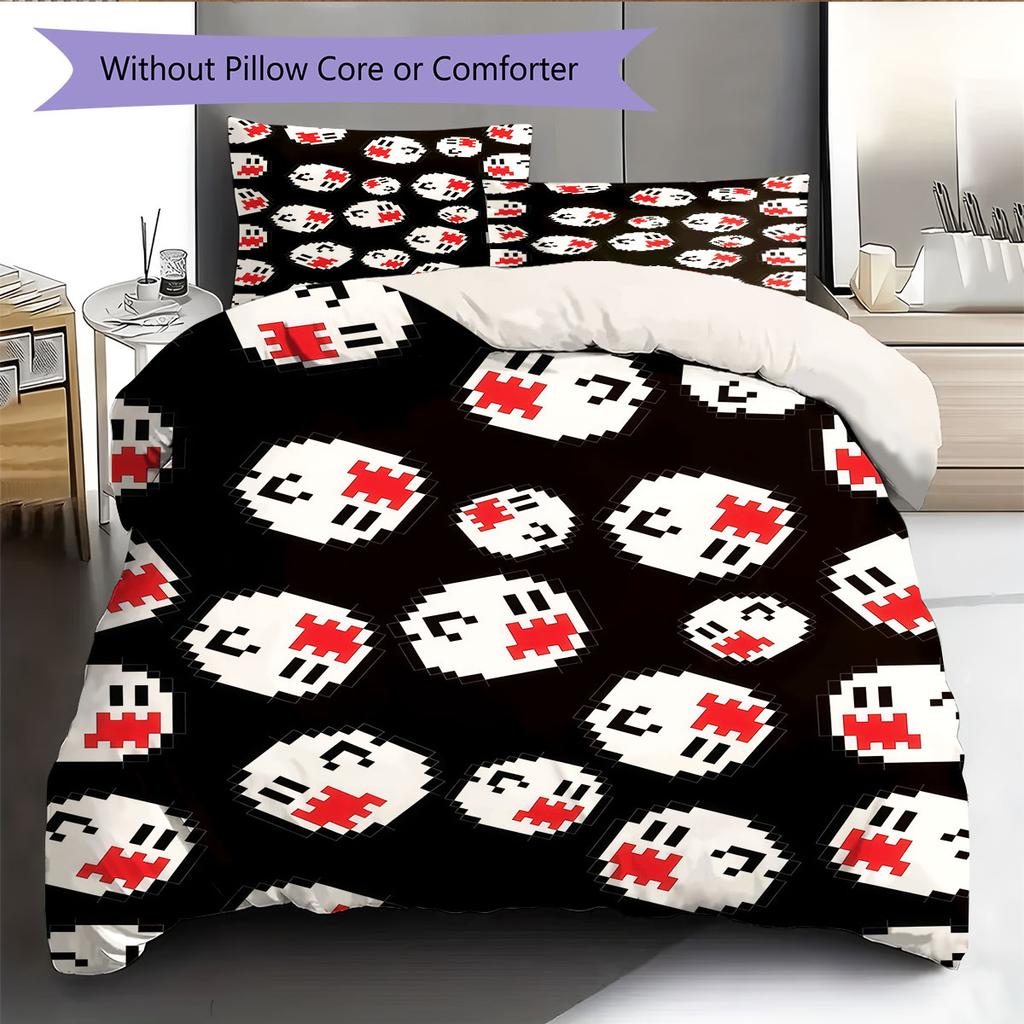 Boo Mario Pattern Bedding Home Decoration Birthday Gift ( 1 Duvet Cover + 2 Pillowcase, Without Core),fan Merchandise.