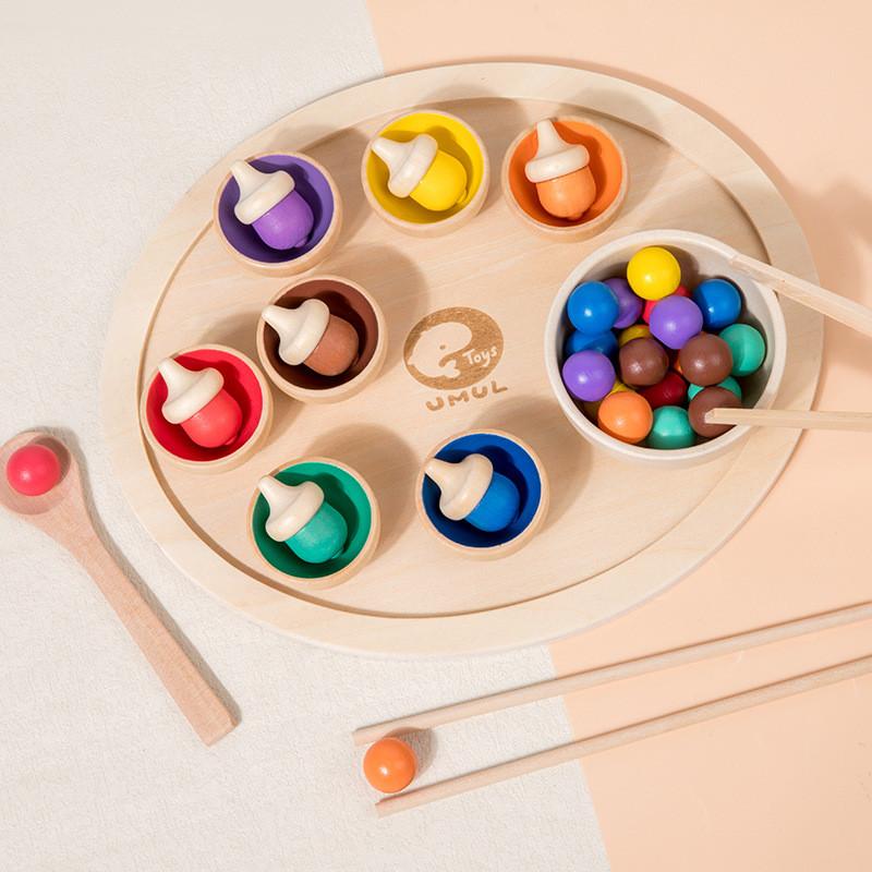 Wooden Bead Color Sorting Tray Educational Toy Toddlers Preschool Learning Play