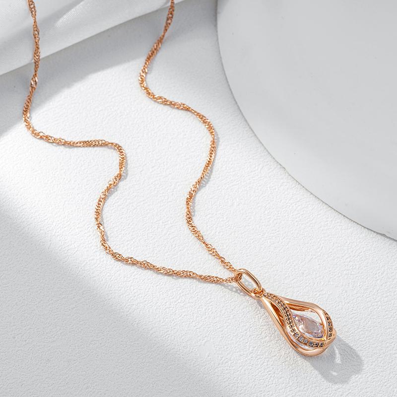 Unique Design Natural Zircon Pendant Necklace For Women Luxury  Rose Gold Bride Wedding Accessories Daily Fine Jewelry