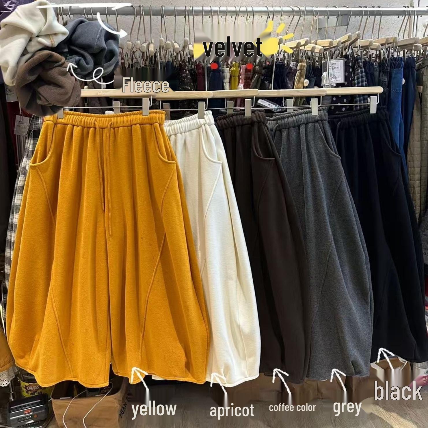 

Women s Winter Loose Plus Size High Waist Drawstring Fleece-Lined Wide Leg Cropped Pants - Korean Casual Style One Size кофейный