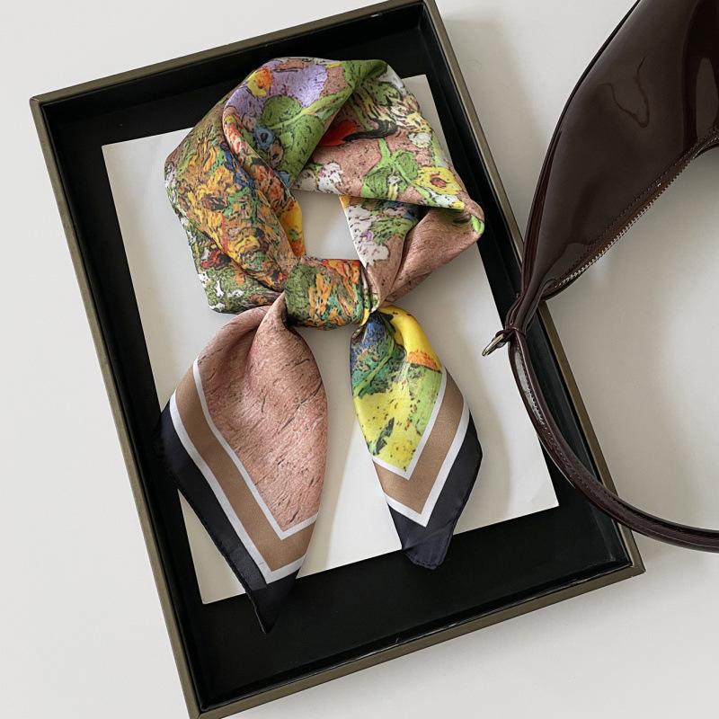 70Cm Silk Scarf Neck Small Square Scarf Women'S Spring And Summer Temperament Versatile Silk Scarf High-End Fashion Thin Scarf