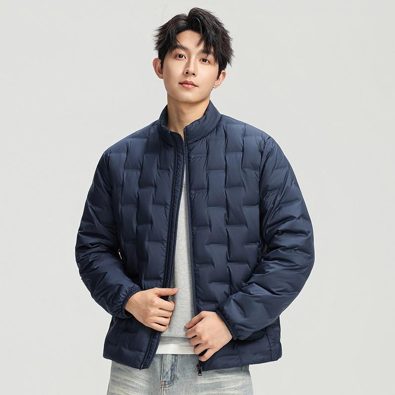 Mens Mid-Length Down Jacket Winter Thick Stand Collar Light Warm Coat 85-90% Content