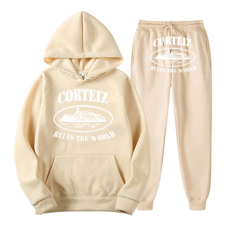 Cortiz Sportswear Tuta da Jogging da Uomo con Stampa Alfabetica Felpa con Cappuccio Y2K Pantaloni da Tuta Larghi con Cappuccio