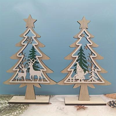 1Pc Wooden Elk Christmas Ornament - Unique Hollow - Carved Design for Home Decor During Christmas, Suitable for Multiple Rooms