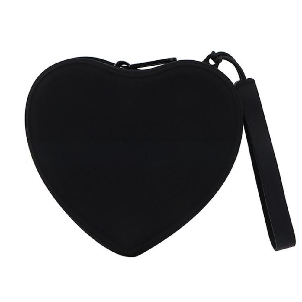 Portable Silicone Coin Purse Heart-shaped Solid Color Small Wrist Wallet Waterproof Zipper Key Lipstick Pouch