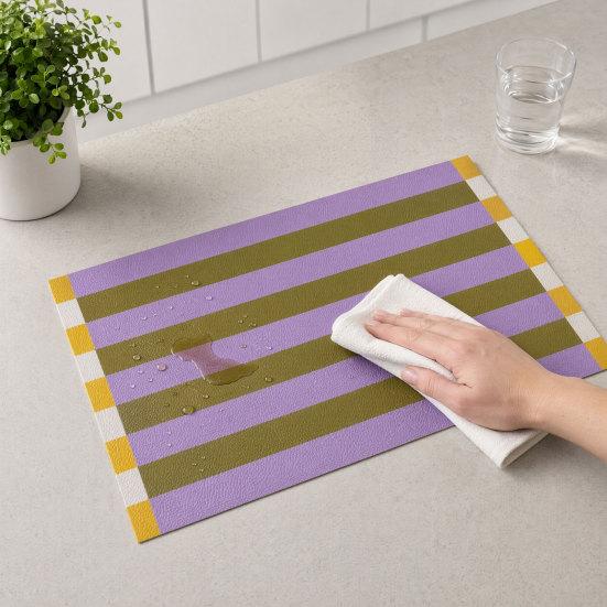 Yousheng Colorful Striped Placemat, Rectangular Artificial Leather Placemat, Heat Resistant Non-Slip Table Protector Mat for Home Dining
