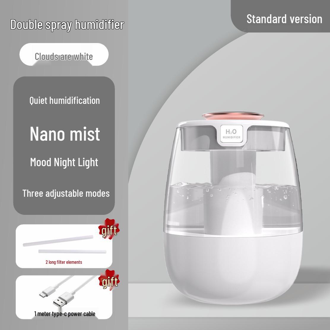 

2025 Тихий Большой Увлажнитель Воздуха с Туманом для Дома и Спальни, Безопасный для Беременных Женщин и Младенцев 136 x 136 x 196 mm + TC Power Supply