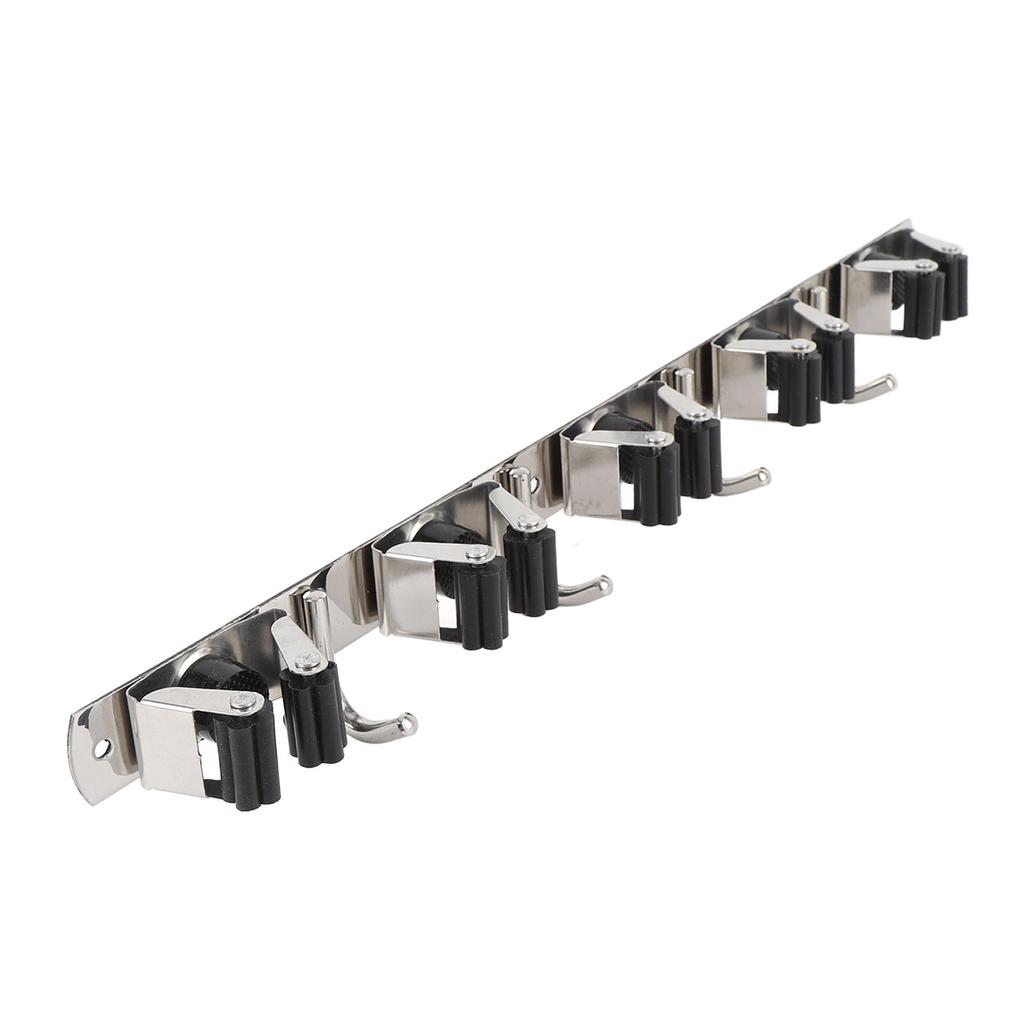 Mop and Broom Holder Wall Mount 304 Stainless Steel 5 Slots 4 Hooks Broom Hanger for Garage Laundry