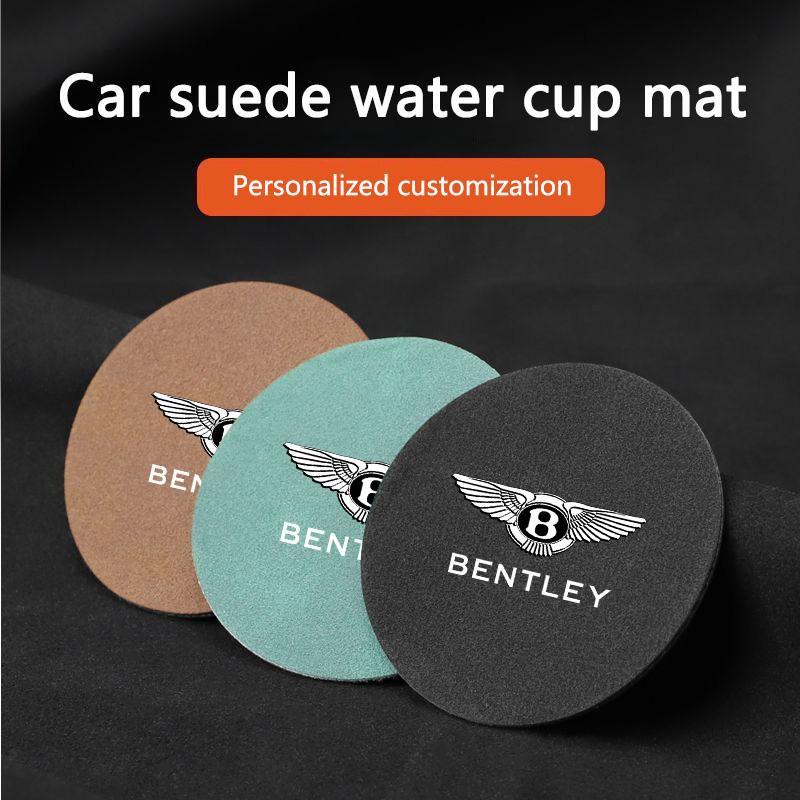 2Pcs Suede Leather Car Water Cup Mat Coaster Pad For New Bentley Flying Spur Continental GT Bentayga Mulsanne Interior Accessory