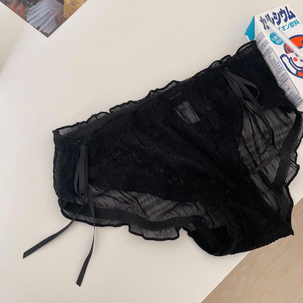 Japanese Style Cute Ruffled Mesh Panties - Mid-Waist Lace Semi-Transparent Fairy Triangle Briefs