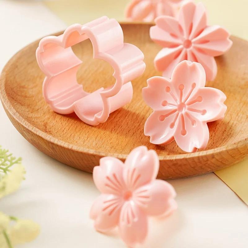 5pcs/set Sakura Cookies Mold Stamp Biscuit Mold Fondant Cranberry Cookies Flower Shape Press Flower Baking Plastic Cookie Cutter