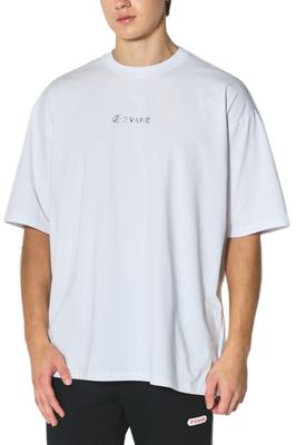 EVANE Oversized Cotton Stretch Silver Logo T-Shirt (L, White)