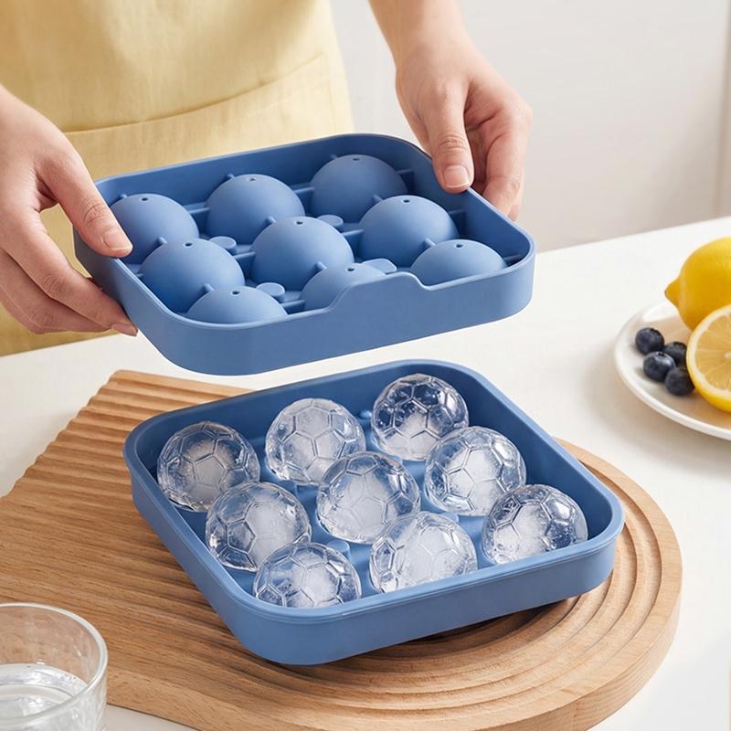 4/9 Grid  Football Theme Ice Cube Mold Silicone Kitchen Ice Cube Make Tray Barware Round Ice Cube Molds For Beer Cocktail