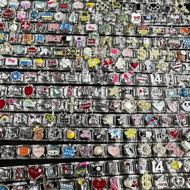 100Pcs Elegant Italian Charm Bracelet Module Stainless Steel Links for Handchain Fashionable Wristband Components