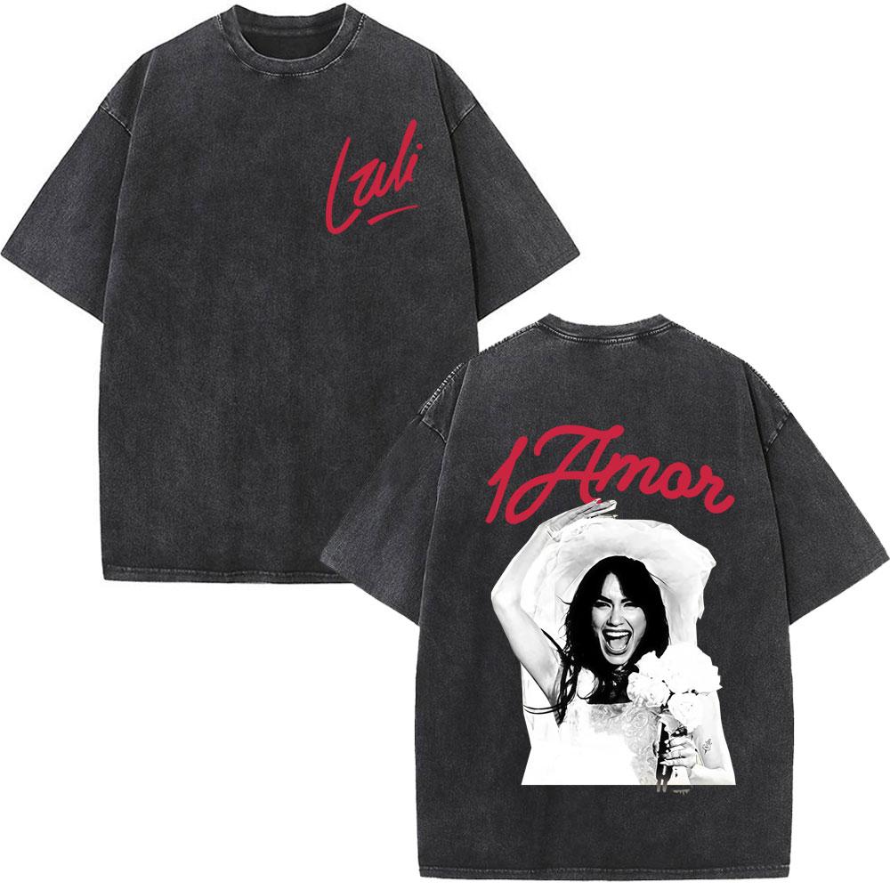 Singer Lali River Tour  Print Vintage Washed Tshirt Unisex Women Fashion Tshirts Summer Loose Casual Harajuku Cotton Tshirts