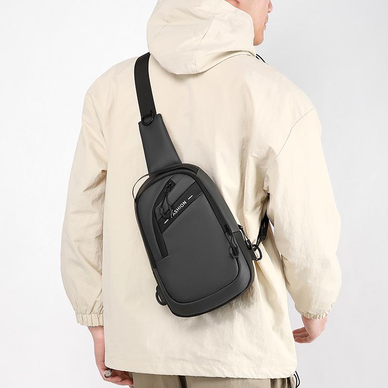 Sporty Men's Waterproof Sling Bag - USB Power Bank Port + Multi-Compartment Chest Pack (Anti-Sweat & Durable Design)