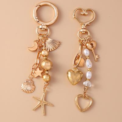 Pretty Alloy Love Heart Key Chain Shell Starfish Key Ring Pendants for Women Girls Handbag Decor DIY Handmade Jewelry Gifts