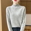 Women's Polka Dot Wool Sweater - Thick, Loose-Fit, Half-High Collar for Autumn and Winter Elegance