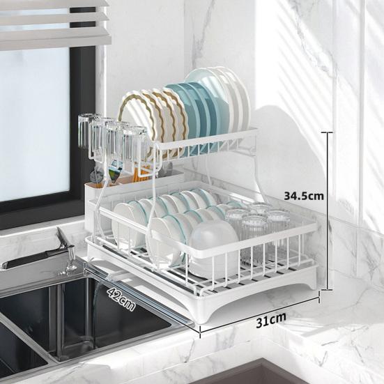 Tableware Stand Dish Drying Rack Large Capacity Double-Layer Design Anti-Rust Coating