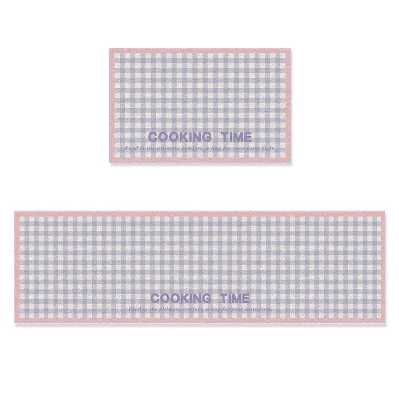 Kitchen Carpet Pvc Floor Mat Leather Waterproof Carpets Oil-proof Anti-slip Foot Mats Green Plaid Long Rug Home Decoration Rugs