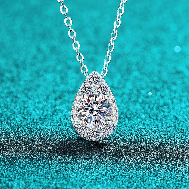 Sterling Moissanite Waterdrop Pendant Necklace Women Delicate Minimalist Daily Wear With Cross Chain 925 Sterling Silver