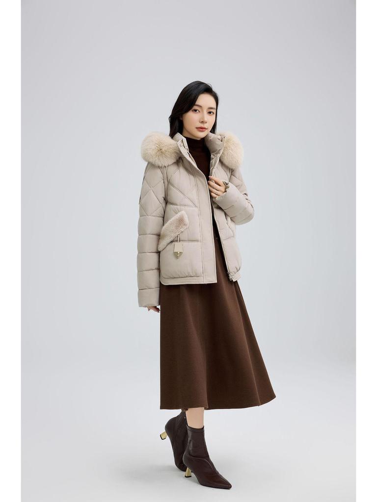 Korte Dameskatoenen Jas met Grote Bontkraag - 2025 Winter Koreaanse Stijl Slim Fit Jas