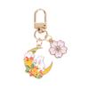 Fashion Cute Moon Flower Rabbit Keychain For Women Sweet Cartoon Enamel Gold Color Key Chain Bag Car Key Decoration Girls Gift
